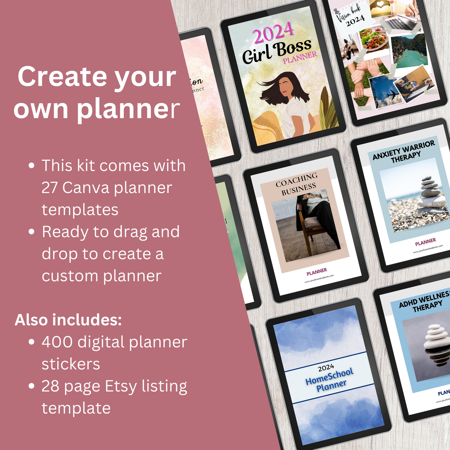 Create your own planner - PLR Planner Templates, Undated Planner Templates, PLR Canva Template, Digital Planner Templates